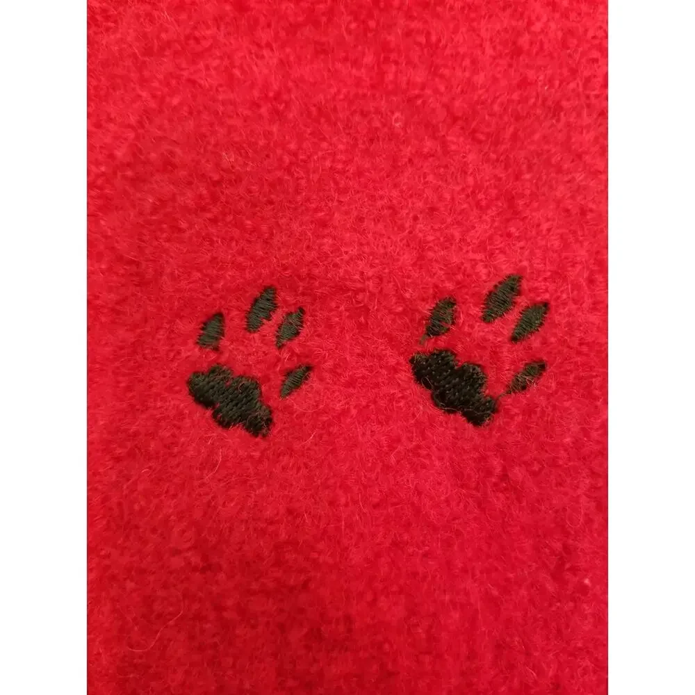 Vintage Lisa International Red Boiled Wool Cat Lady Zip Front Cardigan Medium